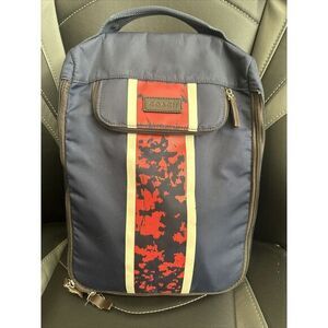 COACH Navy Blue‎ Canvas Center Stripes Travel Shoes Storage Bag/ Toiletry Bag